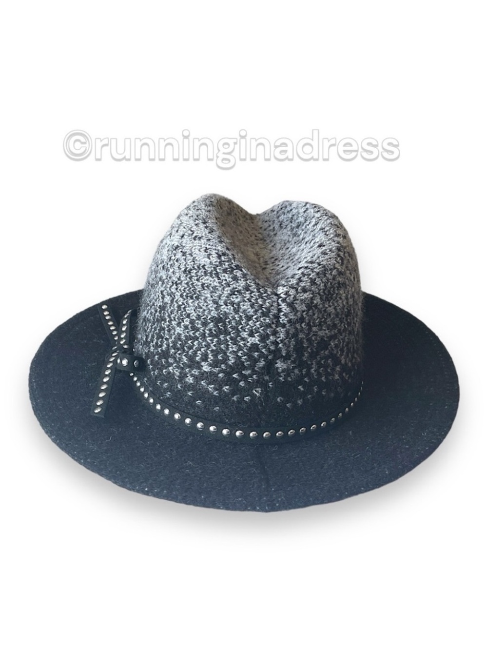 Callanan Millinery Western Cowboy Hat Black Silver Studded Knit Bow Fedora OS